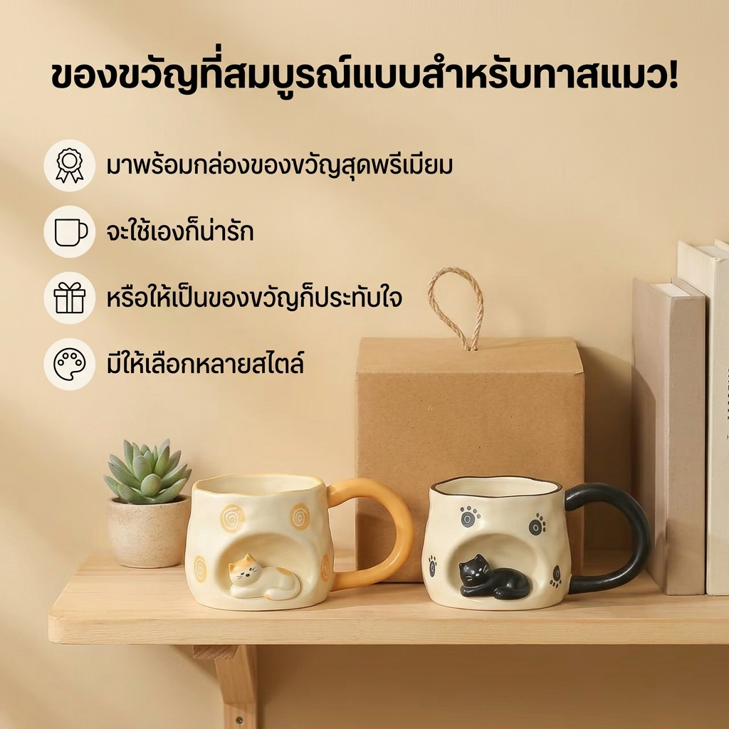 แก้วมัคเซรามิกสไตล์แมวน่ารักสร้างสรรค์ ดีไซน์สวยใช้ได้ทั้งสำนักงานและบ้าน ของขวัญวันเกิด