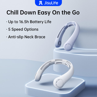 JISULIFE Neck Fan Life4 5 Speeds Strong Wind Rechargeable Portable Hanging Neck Bladeless Fan Suitable For Outdoor Office School