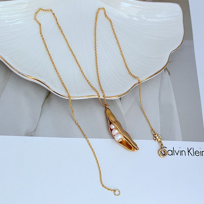 แฟชั่นใหม่แสงหรูหราอารมณ์ที่ไม่ซ้ํากัน Creative Pea Pod Pearl Niche สร้อยคอประณีตของผู้หญิง