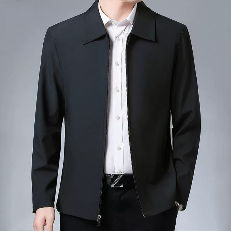 SY แจ็คเก็ตผู้ชาย มีซิปและกระเป๋า เสื้อกันลมคอโปโล M~3XL