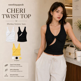somethingappeals CHERI TWIST TOP มัดปมหน้าตัดช่องโฮลว์ ผ้าร่องยืดรัดรูปสไตล์คาวบอย
