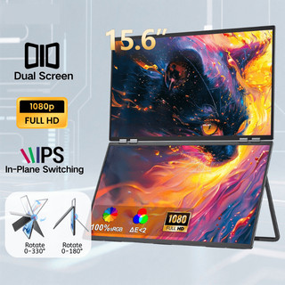 [New Launch Portable Monitor]  15.6" 60Hz Dual Monitor Portable Monitor 1080P HDR 360° Rotation Triple Monitor Folding Stacked Laptop Screen Extender with Stand VESA for Lapto