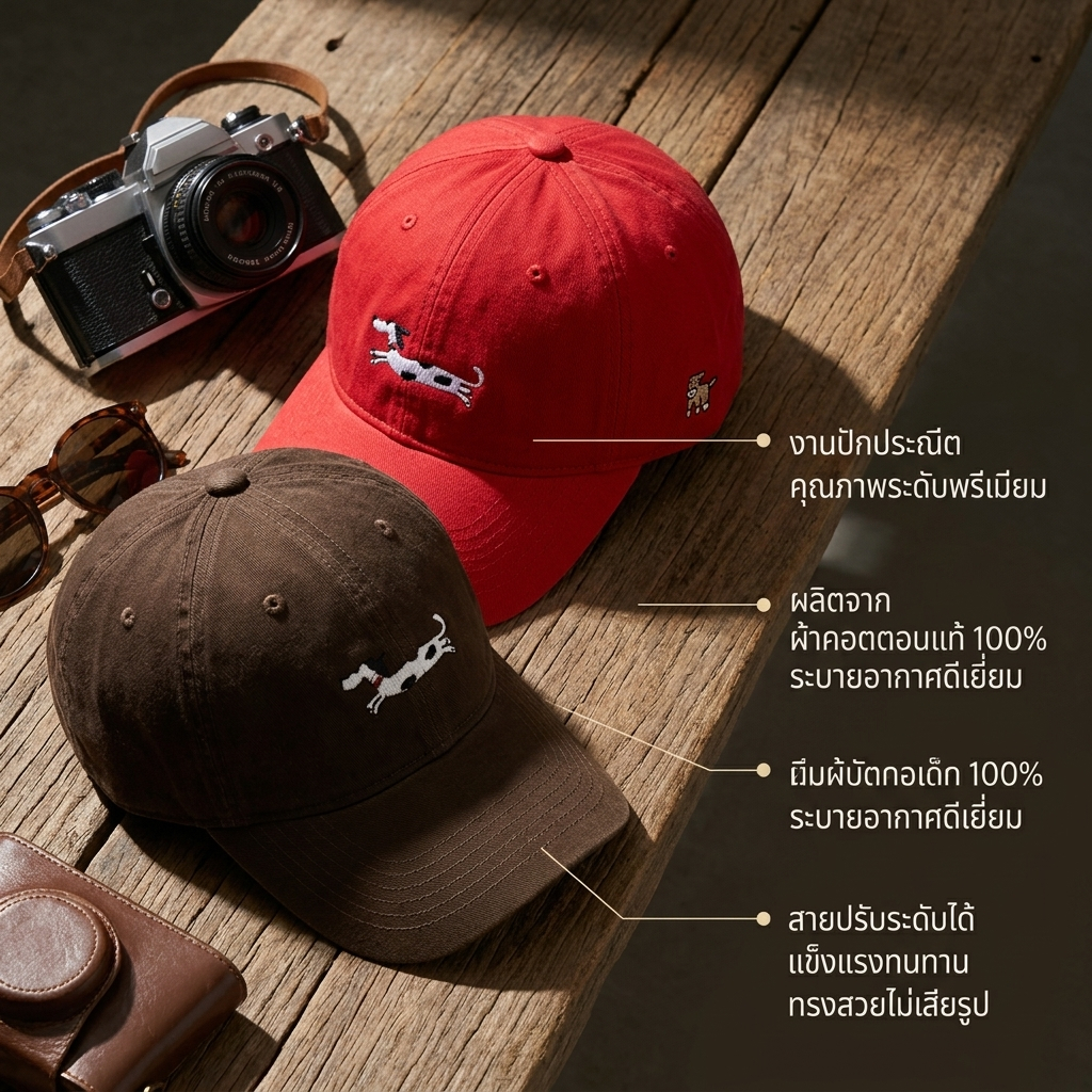 หมวกแก๊ปสุนัขแฮปปี้ สไตล์อเมริกันวินเทจ สไตล์เกาหลีแฟชั่น เข้าได้ทุกชุดปีกกว้างทำให้หน้าดูเล็ก