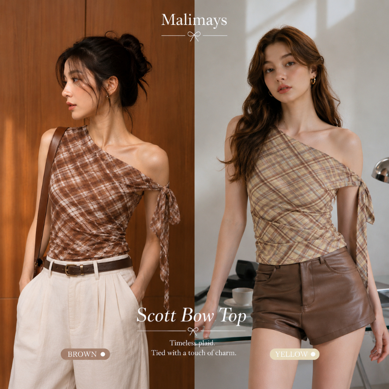 SALE💥 Beming bkk Plain Bow Top เสื้อกล้าม เดียวไหล่มัดโบว์ผ้าสายยาว ผ้ายืดจีบข้างรัดรูปสไตล์เกาหลี