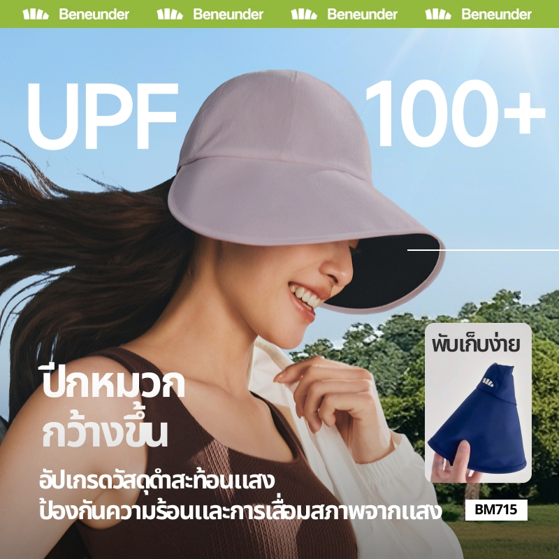 Beneunder BM715, UPF100+ หมวกกันแดดผู้หญิงมี 270° หมวกปีกกว้างกันน้ําน้ําหนักเบาเป็นพิเศษ 52g, Cooling & Quick-Dry, Washable, Ajustable, 5A ต้านเชื้อแบคทีเรีย, Uv Hat UV Cap