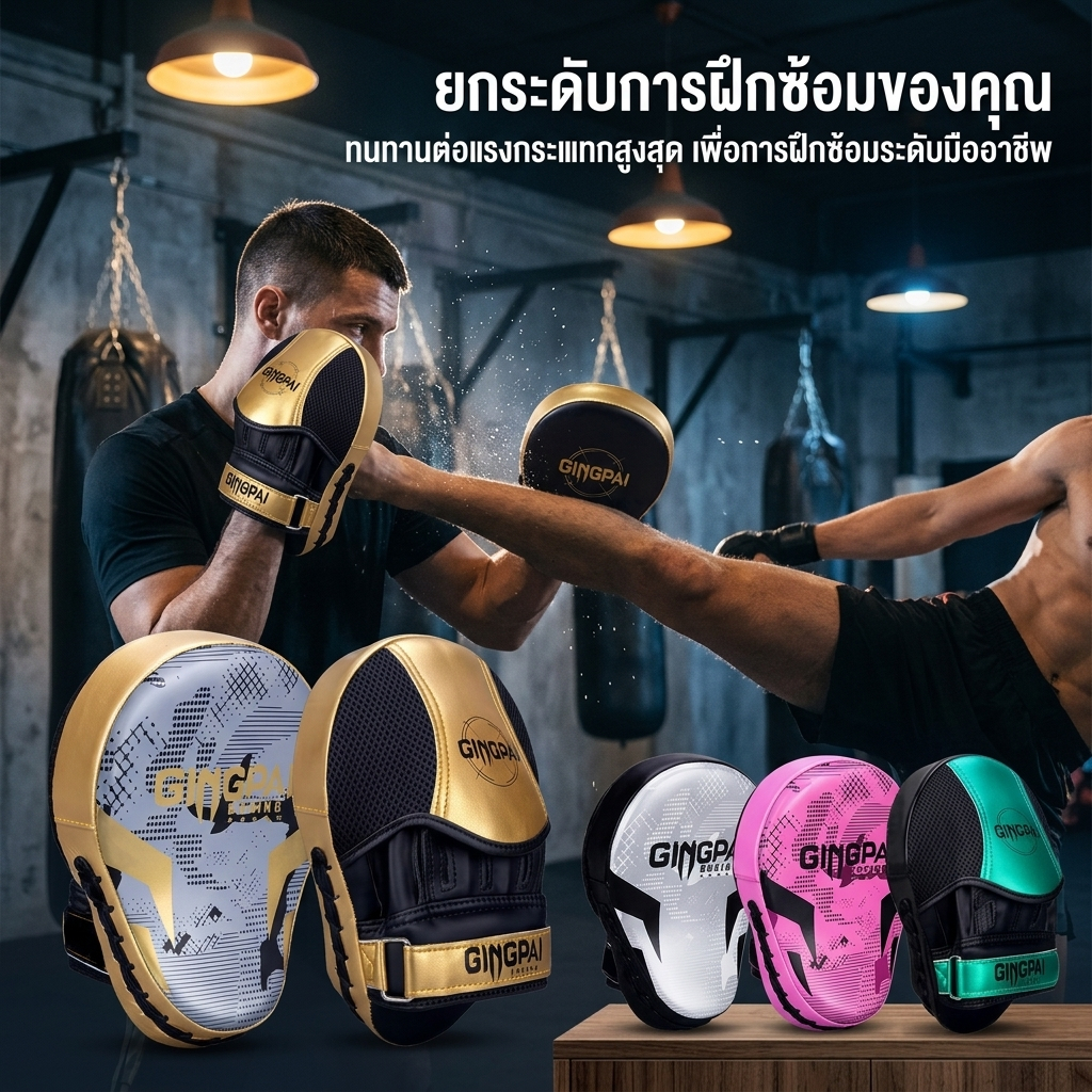 เป้ามือ+เป้าขาฝึกมวยไทยมืออาชีพ ซ้อมคิกบ็อกซิ่ง ระบายอากาศดี ทนทาน