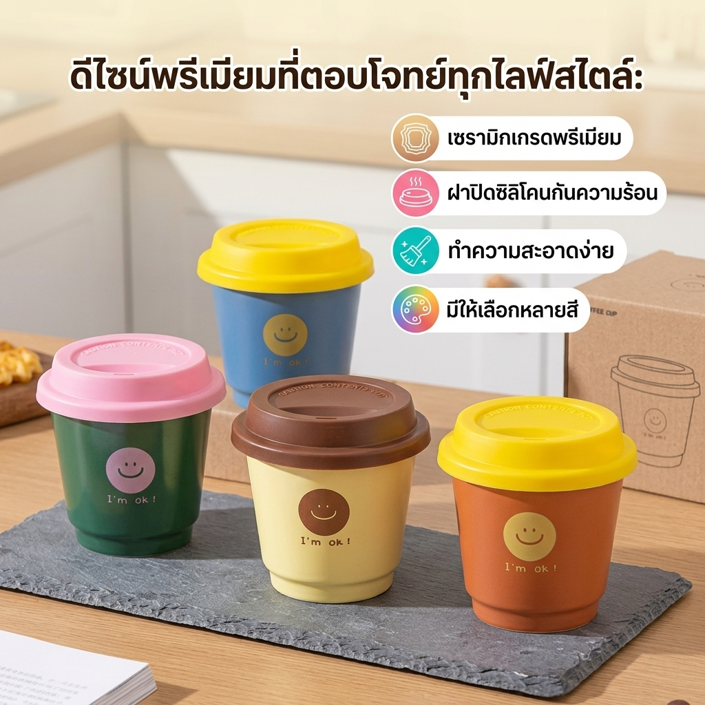 แก้วมัคเซรามิกสไตล์เกาหลีวาดมือ ดีไซน์สวยใช้ได้ทั้งสำนักงานและบ้าน ของขวัญวันเกิด