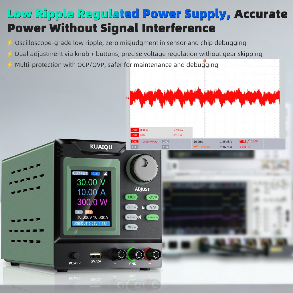 KUAIQU Linear DC Power Supply 30V 10A ปรับ Professional โปรแกรม Bench DC Power สําหรับอุปกรณ์และดําเ