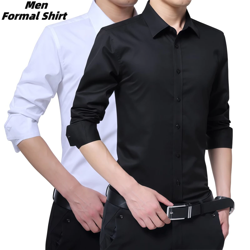 เสื้อเชิ้ตแขนยาวทรงสลิมฟิตสําหรับผู้ชายขนาดบวกเสื้อเชิ้ตลําลองธุรกิจอย่างเป็นทางการ