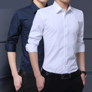 เสื้อเชิ้ตแขนยาวทรงสลิมฟิตสําหรับผู้ชายขนาดบวกเสื้อเชิ้ตลําลองธุรกิจอย่างเป็นทางการ