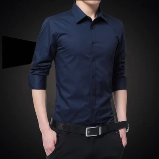 เสื้อเชิ้ตแขนยาวทรงสลิมฟิตสําหรับผู้ชายขนาดบวกเสื้อเชิ้ตลําลองธุรกิจอย่างเป็นทางการ