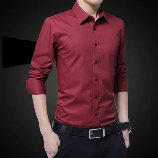เสื้อเชิ้ตแขนยาวทรงสลิมฟิตสําหรับผู้ชายขนาดบวกเสื้อเชิ้ตลําลองธุรกิจอย่างเป็นทางการ