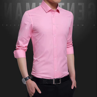 เสื้อเชิ้ตแขนยาวทรงสลิมฟิตสําหรับผู้ชายขนาดบวกเสื้อเชิ้ตลําลองธุรกิจอย่างเป็นทางการ