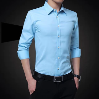 เสื้อเชิ้ตแขนยาวทรงสลิมฟิตสําหรับผู้ชายขนาดบวกเสื้อเชิ้ตลําลองธุรกิจอย่างเป็นทางการ