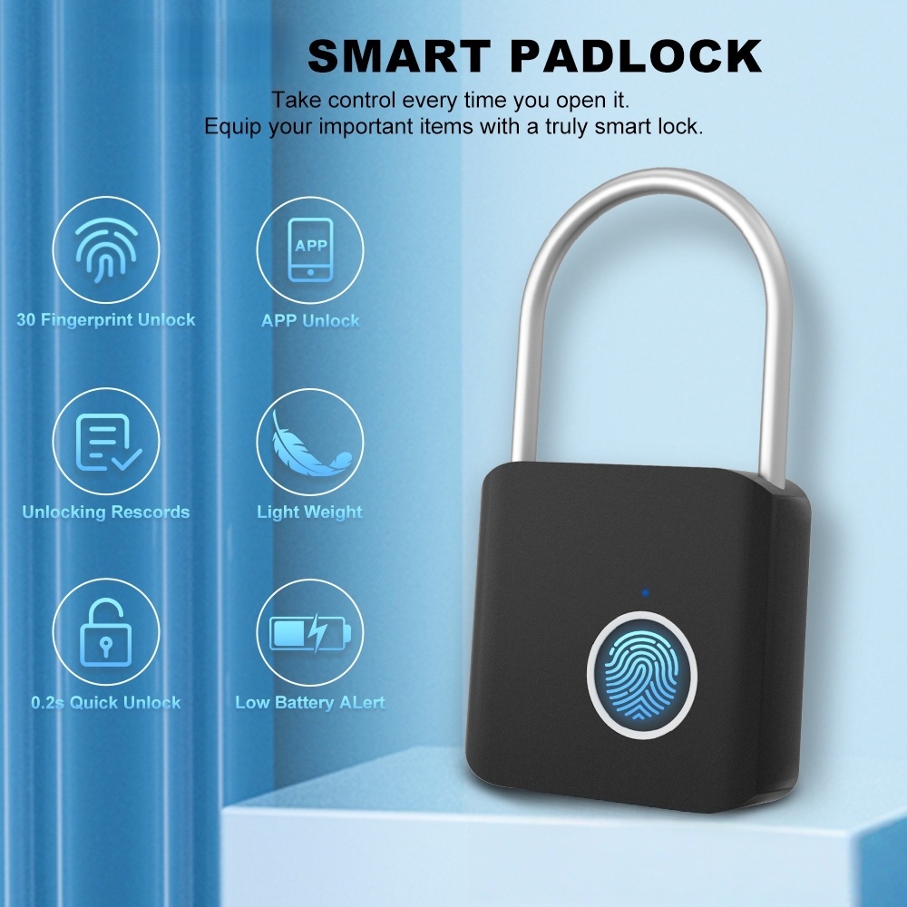 Tuya APP ลายนิ้วมือกุญแจกันน้ํา Mini แบบพกพา Biometric Padlock ชาร์จ USB สําหรับ Locker กระเป๋าเดินทาง Gym