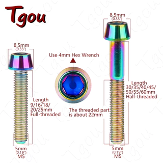 Tgou สกรูซ็อกเก็ตไทเทเนียม หกเหลี่ยม M5x9 16 18 20 25 30 35 40 45 50 55 60 มม. สําหรับท่ออานจักรยาน