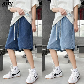 AUTU ใหม่ กางเกงขาสั้นผู้ชาย เอวยางยืด 3 สีให้เลือก ผ้ายีนส์ สไตล์สตรีท สไตล์เกาหลี หลวม สบาย แบบเรียบง่าย