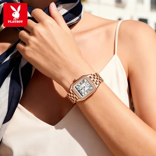 PLAYBOY นาฬิกาข้อมือผู้หญิง กันน้ำ 100% สายสเตนเลส นาฬิกาผู้หญิง สีขาว สีดำ ทอง เงิน แฟชั่น 3106-M