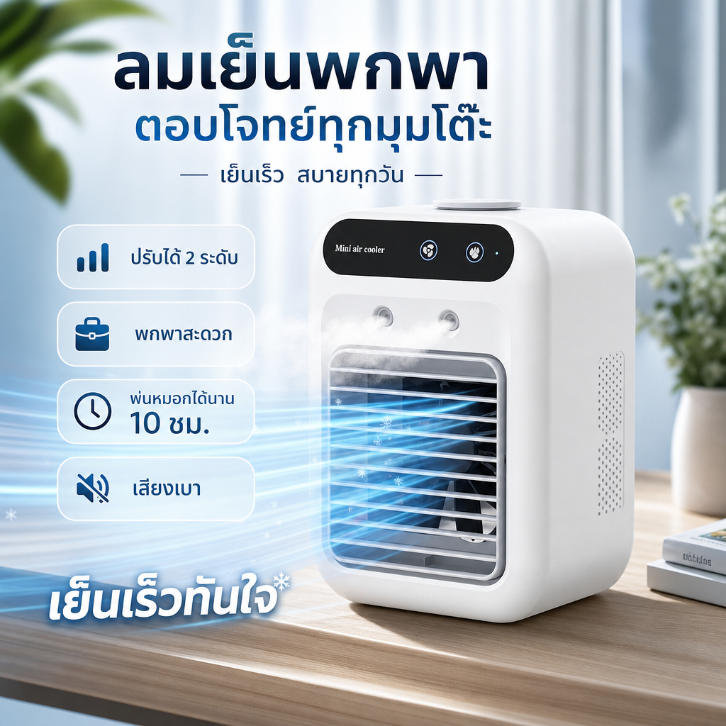 พัดลมไอน้ําสเปรย์แบบพกพาขนาดเล็ก สมาร์ท เย็นเสียงต่ํา