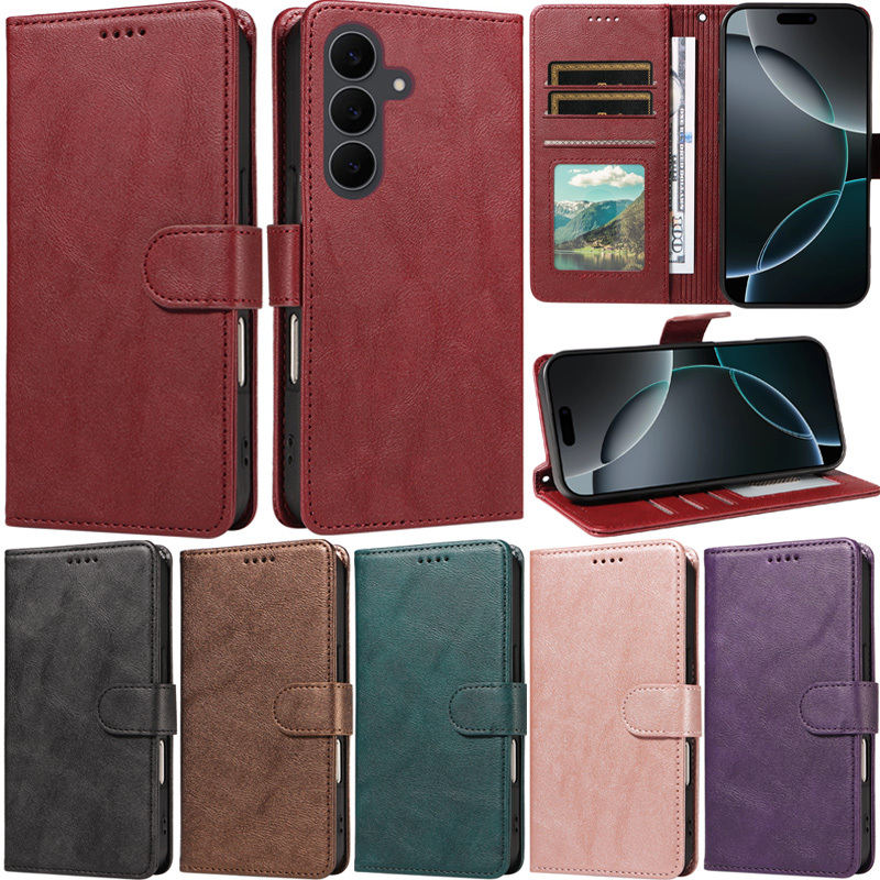 หรูหราสําหรับ Samsung Galaxy S25 FE S24 Ultra S25 Ultra S24 FE S23 Ultra S22/S23 FE S22 + S25 + S25 Edge Retro กระเป๋าสตางค์หนัง PU ช่องใส่การ์ดผิวพลิกกรณี