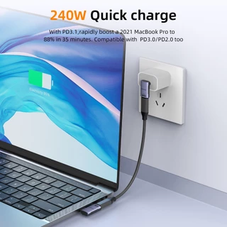 SUNKANDI Type-c USB 4.0 อะแดปเตอร์มุม 40Gbps 240W Fast Charging 8K @ 60Hz การส่งผ่านวิดีโอเพิ่มเติมประหยัดพื้นที่ Type-C ถึง Type-C