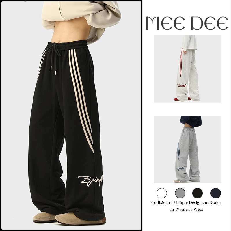 [letter embroidered versatile trousers]กางเกงขายาวทรงกว้างลำลองงานปัก สไตล์สตรีทเรโทรใส่ได้ทั้งผู้ชายและผู้หญิง