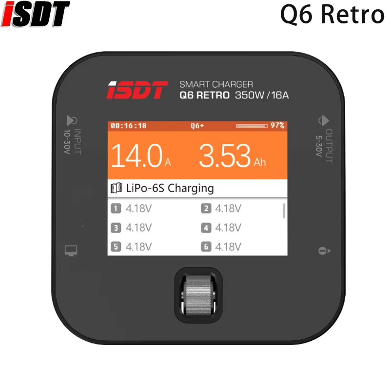 ISDT Q6 Retro 350W 16A DC Balance Charger/Discharger สําหรับ 2-6S LiPo LiHV Li-ion LiFe NiMH NiCd