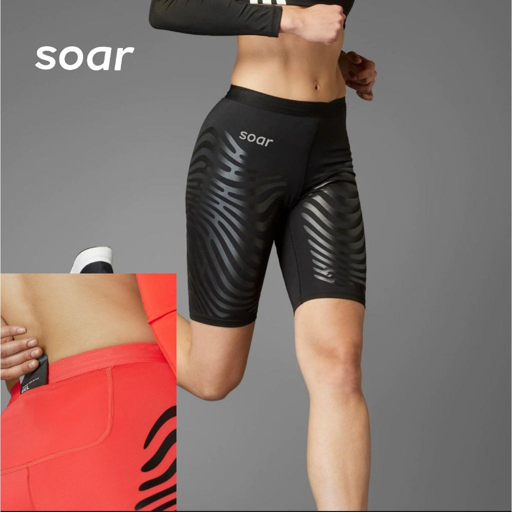 ฤดูร้อนผู้ชายผู้หญิงรูปแบบคลื่นกีฬากางเกงขาสั้น Quick-Drying ไนลอน High-Elastic Running Marathon Elastic Fit Five-Poin