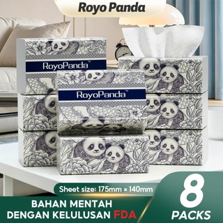 【8 Packs】RoyoPanda Natural Bamboo Tissue Deluxe Soft Facial Tissues 140*175mm 4-Ply 592 Pulls Cute Tissue Paper
