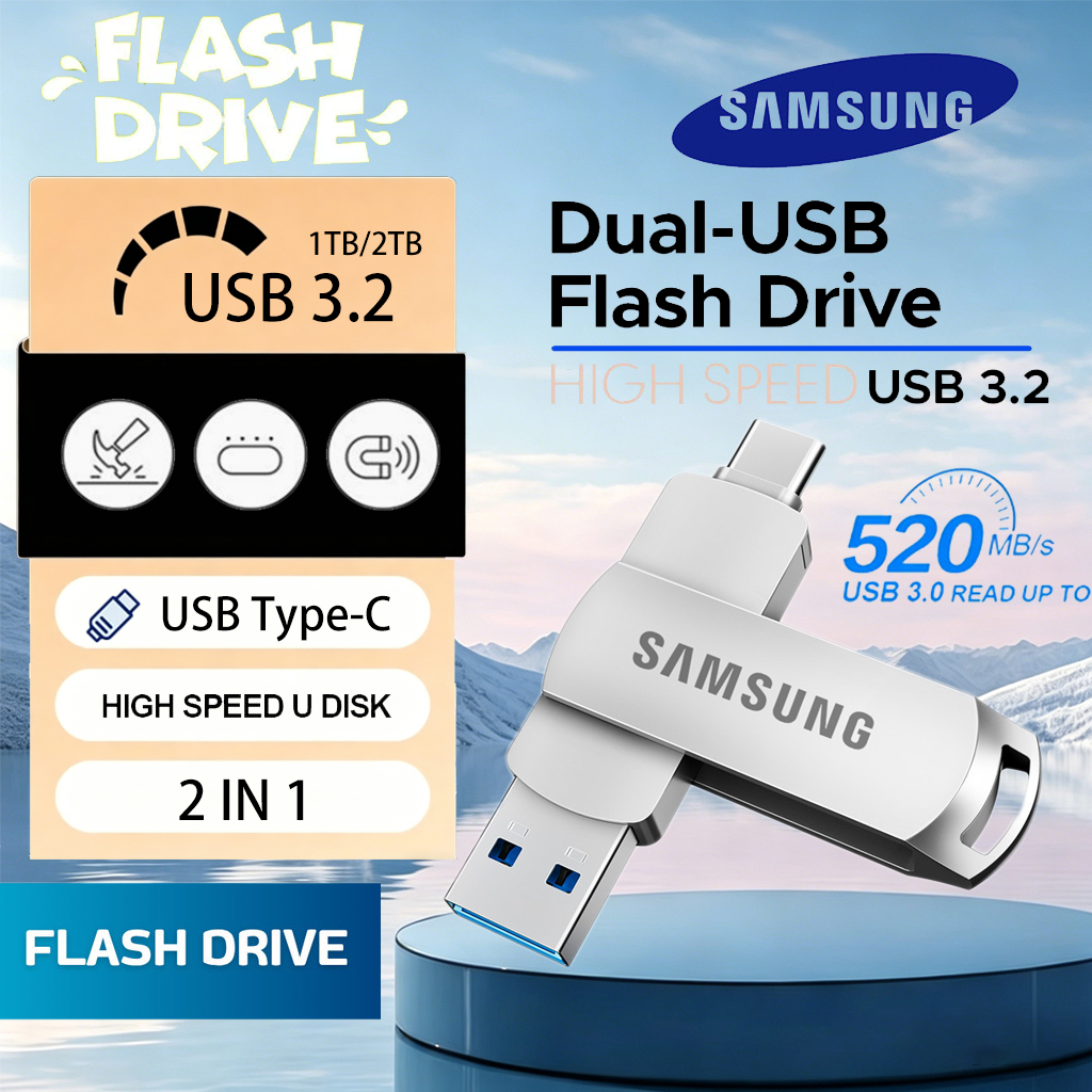 【รับประกัน10ปี】Samsung U Disk 2TB USB3.2 Type-c 2 in 1กันน้ํา ความเร็วสูง แฟลชไดรฟ์ แฟลชไดรฟ์โลหะ fl