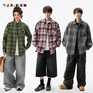 TSR.Men เสื้อเชิ้ตสก็อต แขนยาว ฤดูใบไม้ร่วง แบบบาง สไตล์ญี่ปุ่น สไตล์เรโทร อินเทรนด์ ไม่ยับง่าย คุณภาพสูง ทุกเพศใส่ได้ มีหลายสีให้เลือก