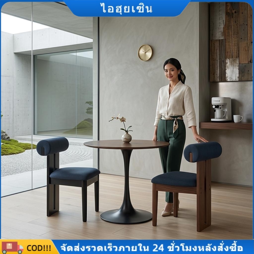 เก้าอี้ฮิปโปไม้เนื้อแข็งย้อนยุคฝรั่งเศสสไตล์วินเทจเก้าอี้รับประทานอาหารสีดําหรูหราเบาๆเก้าอี้แต่งตัวห้องนอน