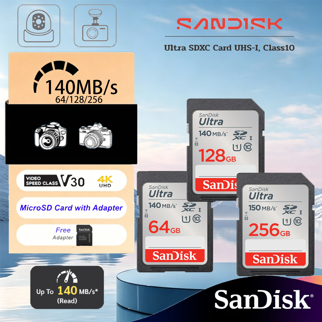 SanDisk Ultra SD Card SDXC UHS-I Memory Card 32GB 64GB 128GB 256GB 512GB C10 U1 Full HD (SDSDUNC_GN6IN)