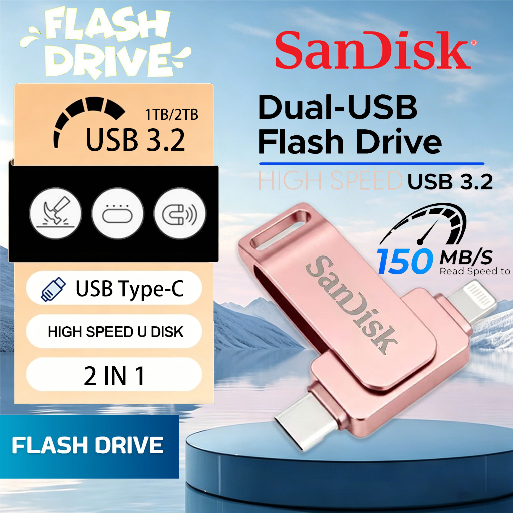 [รับประกัน10ปี] แฟลชไดรฟ์ U Disk san/d/isk  3in1 USB 3.2 OTG i/o/s flashdisk Pendrive สําหรับ iPhone อุปกรณ์จัดเก็บข้อมูล