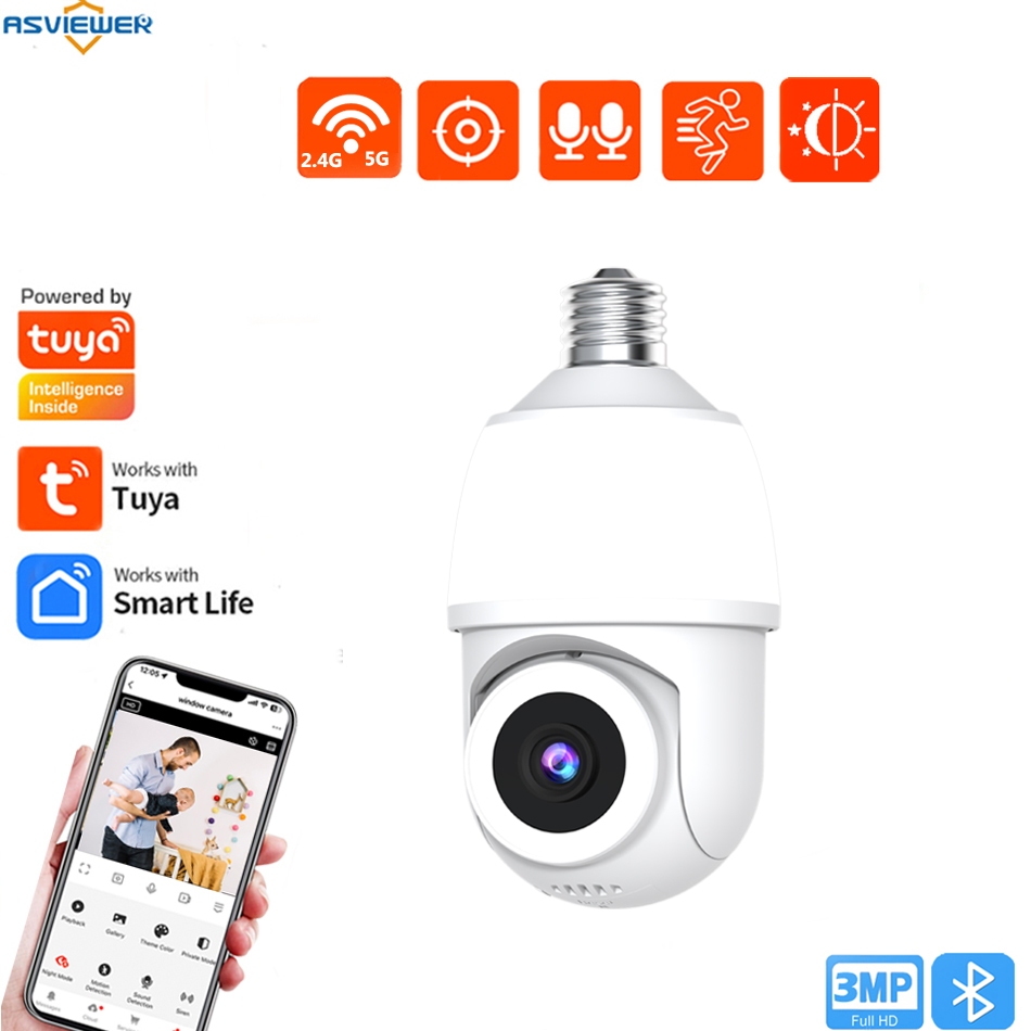 Smart Life E27 หลอดไฟกล้อง 5G Wifi การติดตามมนุษย์ 2 ทิศทางสีเสียง Night Vision กล้องเฝ้าระวัง