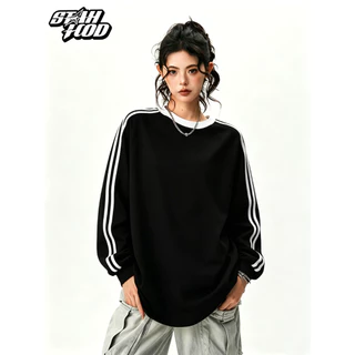 STAHOOD ฤดูใบไม้ร่วง ลำลอง แขนยาว ยูนิเซ็กส์ วินเทจ หลวม ลำลอง สเวตเตอร์คอกลม#J