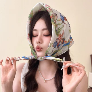 ย้อนยุคพิมพ์สาวสี่เหลี่ยมเล็กๆผ้าพันคอไหมสาวผูกผมผูกกระเป๋าทุกการแข่งขันตกแต่งผ้าพันคอ