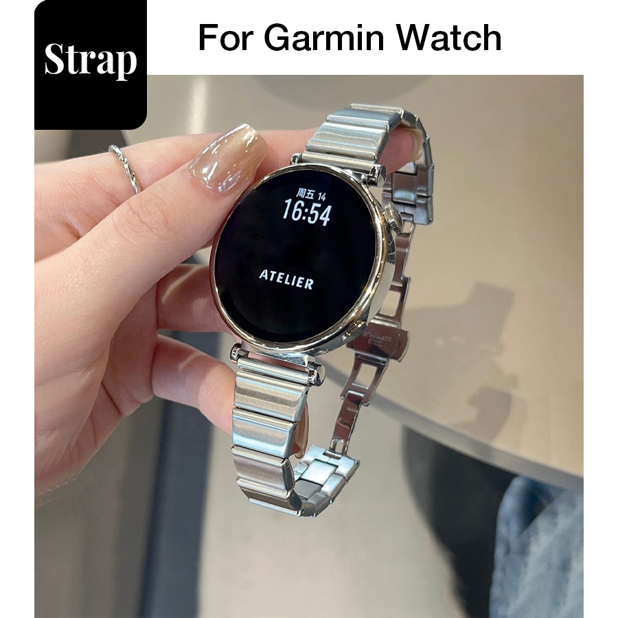ผู้หญิงคุณภาพสูงเอวบางหรูหราผีเสื้อหัวเข็มขัดสายสแตนเลสสําหรับ Garmin Venu4 Venu3s Vivoactive 6 5 Forerunner 90 570 255 265 245 18 มม.20 มม.22 มม.
