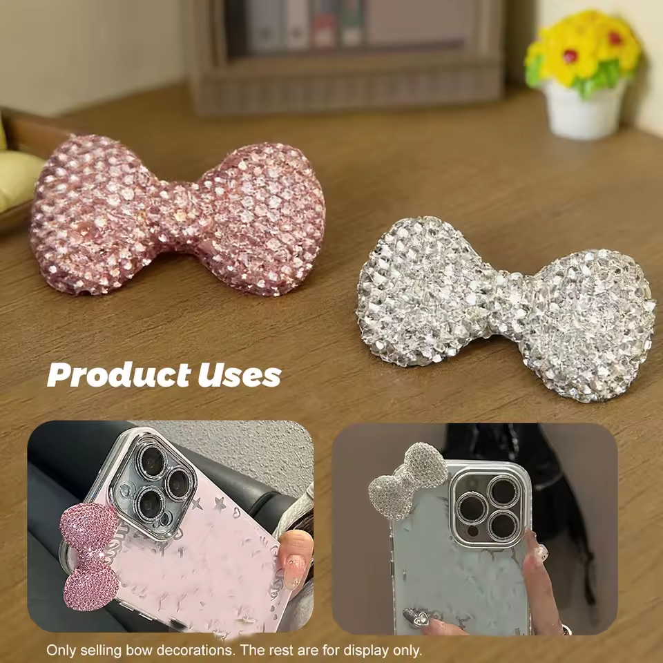 Sweet Shiny Pink Series Bow Butterfly Money Bag Dollar Sign Lip Full Rhinestone Charms Junk Phone Case Decorative