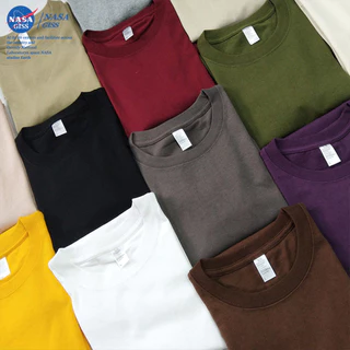 NASA เสื้อยืดชายหญิงแขนสั้น สไตล์มินิมอล เสื้อยืดเปล่า summer คอกลม ยับยากไม่ต้องรีด หลวมและระบายอากาศ