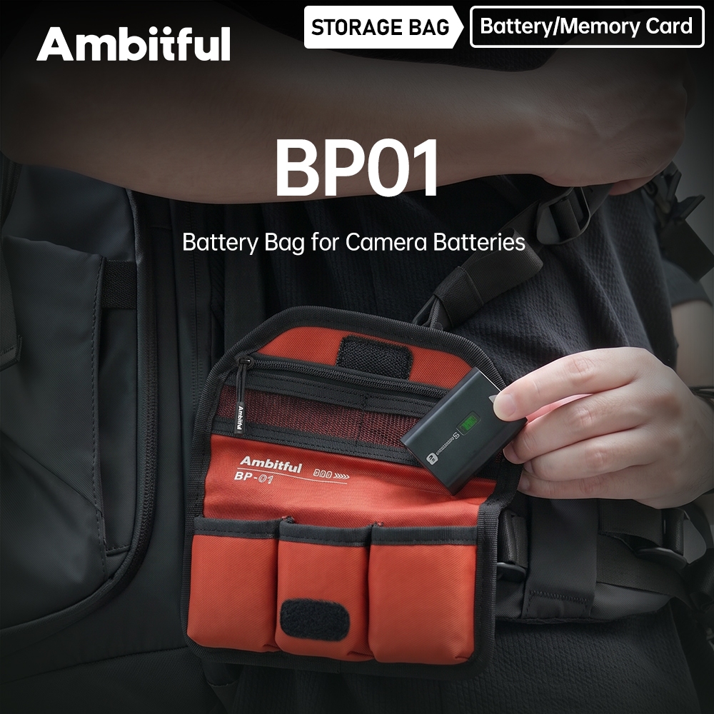 AMBITFUL BP01 กระเป๋าเก็บแบตเตอรี่กล้องแบบพกพา, กระเป๋าอุปกรณ์เสริมสําหรับการ์ด SD, สายเคเบิลข้อมูลและแบตเตอรี่กล้อง