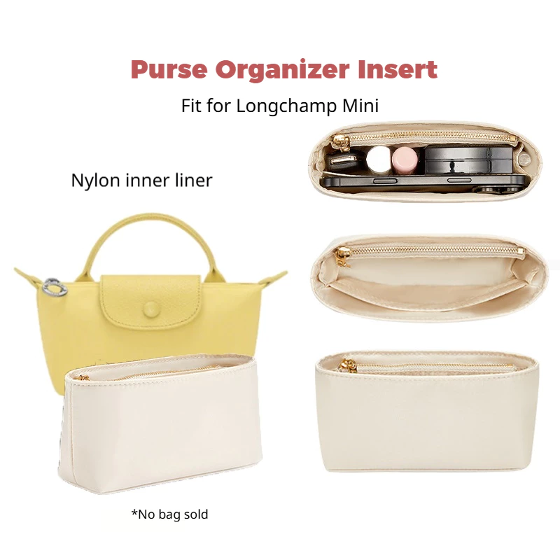 Fit สําหรับ Longchamp Mini,Purse Organizer ใส่กระเป๋าถือ,Nylon Inner Liner พร้อมกระเป๋า,อุปกรณ์เสริมซับด้านในกันน้ํา