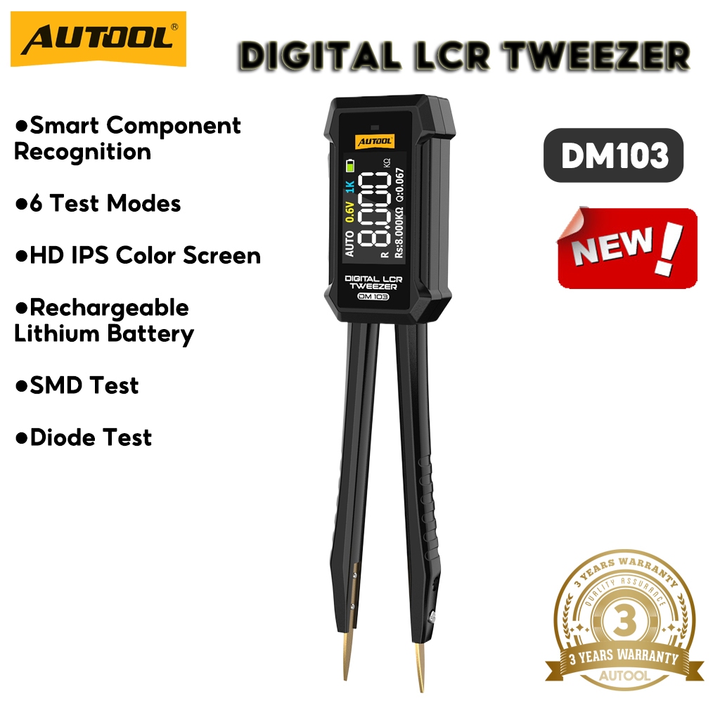 AUTOOL DM103 ดิจิตอล lcr tweezer รถ LCR SMD ESR เครื่องทดสอบความต้านทานความจุเหนี่ยวนําไดโอดทดสอบมัลติมิเตอร์อัตโนมัติ