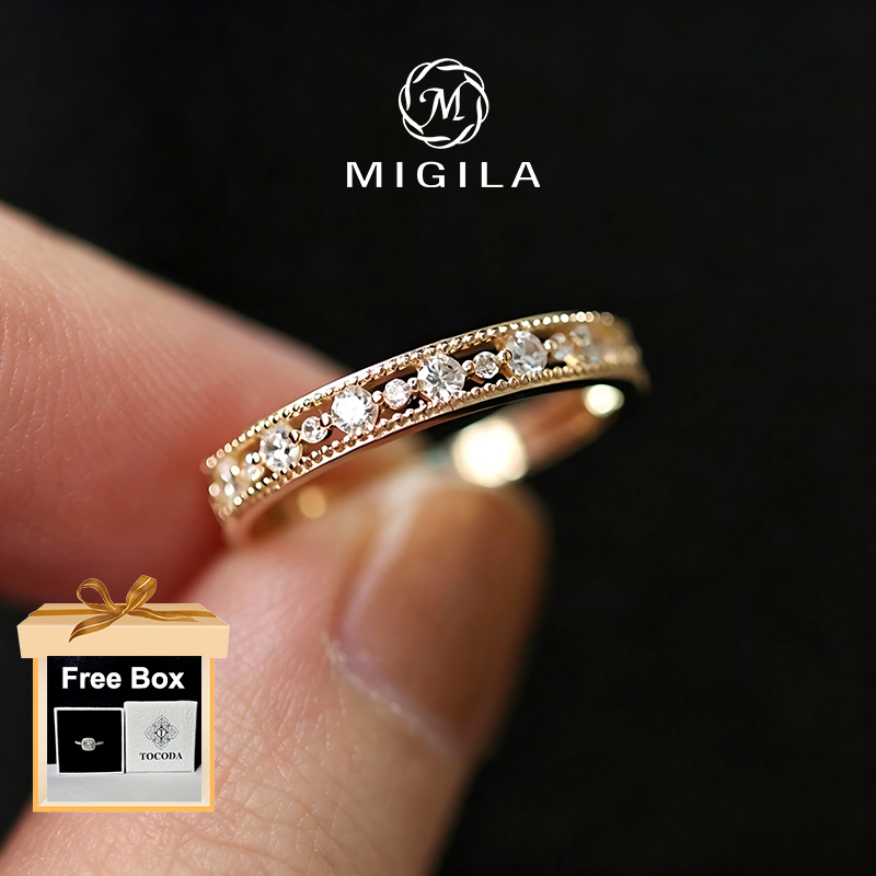 MIGILA กันน้ํา Tarnish ทน Vintage Lace Hollow Zircon Stackable Gold Plated แหวน Dainty Minimalist Band