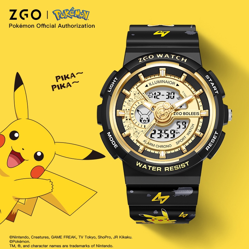ZGO x Pokemon  โปเกมอน พิคาชู นาฬิกาเด็กอิเล็กทรอนิกส์ จอ LED สปอร์ต มัลติฟังก์ชัน กันน้ำ เรืองแสง เด็กผู้ชาย ของขวัญ 8575