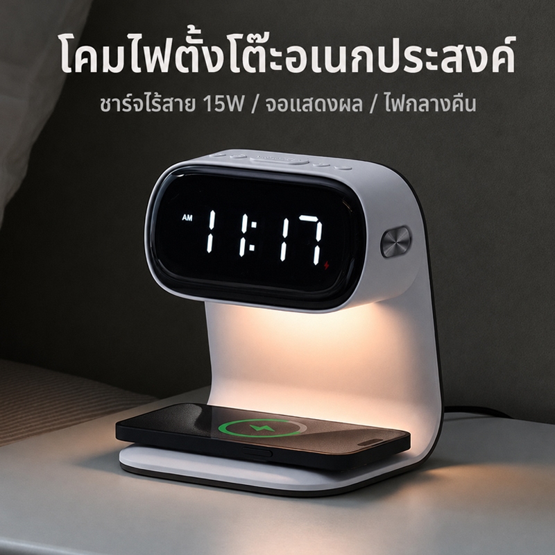 ⚡ส่งภายใน 24 ชม⚡ นาฬิกาปลุกอิเล็กทรอนิกส์, นาฬิกาข้างเตียงหอพักนักศึกษา, ไฟกลางคืน, โคมไฟตั้งโต๊ะ, นาฬิกาอเนกประสงค์, จอแสดงอุณหภูมิ, การควบคุมด้วยเสียง, ของใช้ในบ้านที่ดี