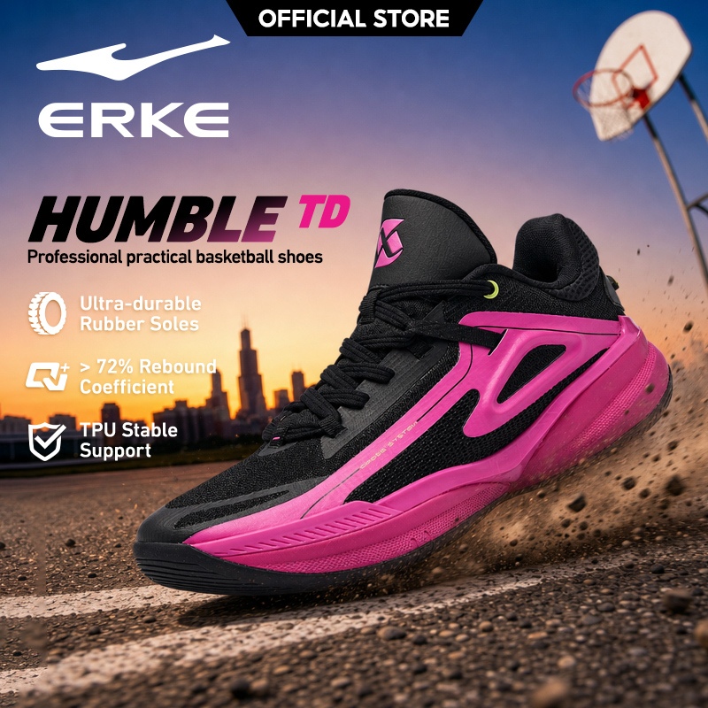 รองเท้าบาสเก็ตบอลผู้ชาย Erke Humble TD ออกแบบมาเพื่อมอบประสบการณ์สวมใส่สบาย พร้อมเบาะโฟมซึม shock-absorbent และยึดเกาะดี