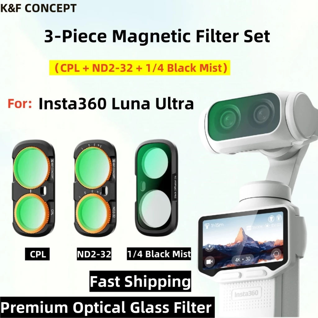 K&F Concept UV CPL ND Black Mist 1/4 ตัวกรองแม่เหล็กสําหรับ Insta360 Luna Ultra,Optical Glass Magnetic Filter, Fast Shipping thumbnail 4