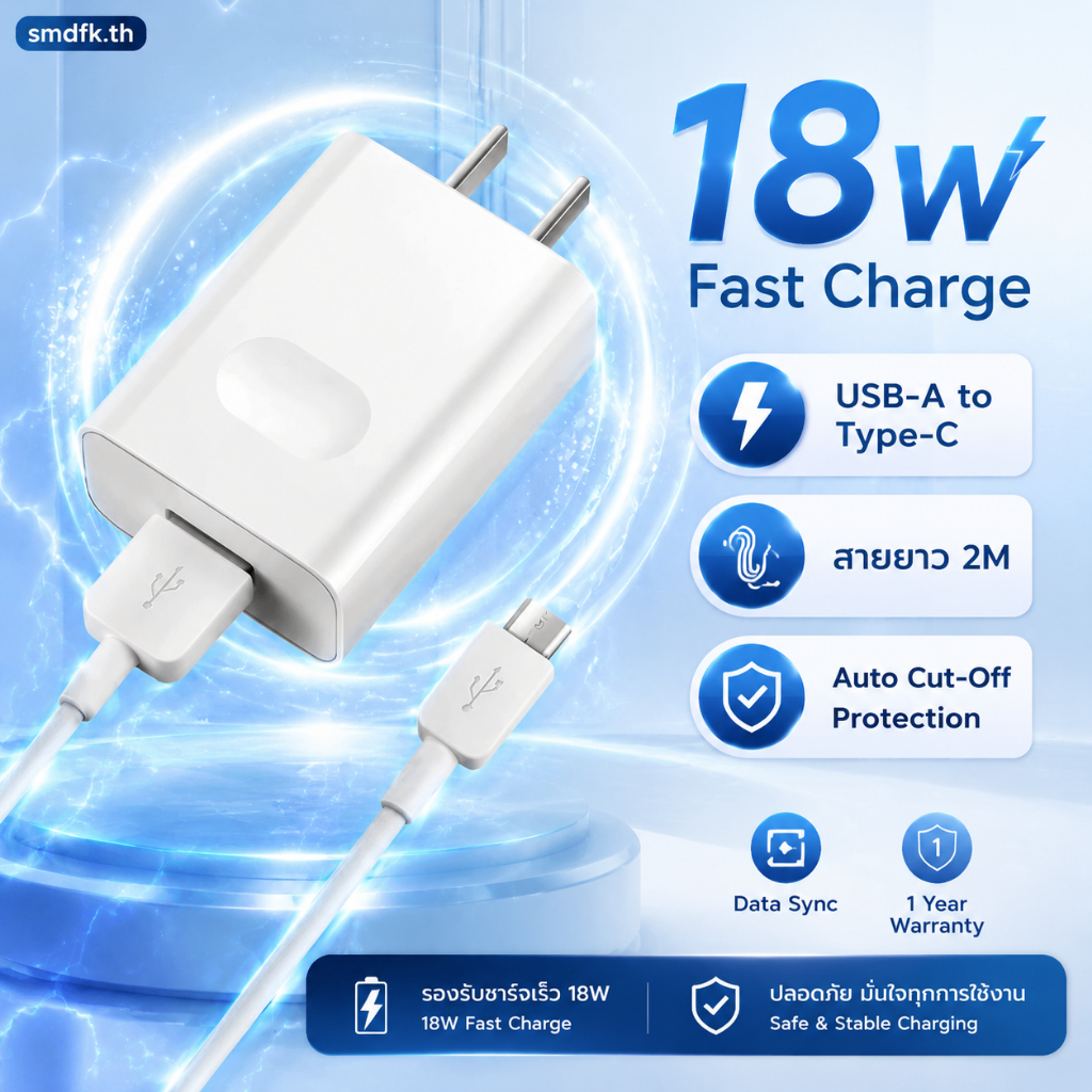 ที่ชาร์จ Huawei Super Fast Charge 18W USB-A to Type-C สายยาว 2 เมตร ชาร์จเร็ว 5V 2A 9V 2A รองรับ Nov