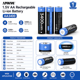 AJNWNM 100% 1.5v AA แบตเตอรี่ชาร์จ 3400mWh Li-ion แบตเตอรี่ AA 1.5V แบตเตอรี่ AA